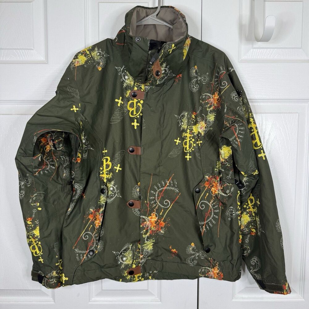 Bonfire Blur Women's Snowboard Winter Jacket Green Embellishements Size S